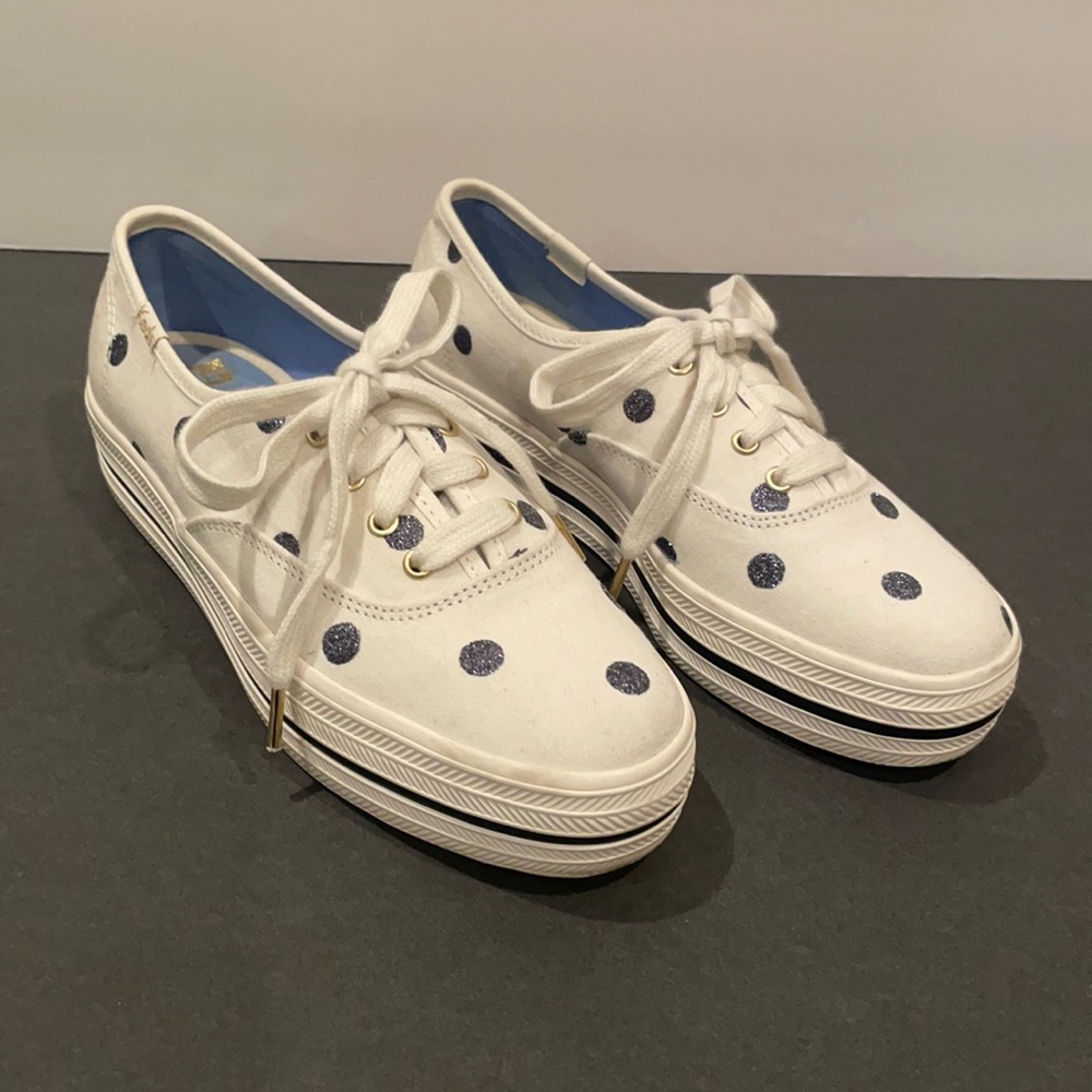Keds White Sneakers with blue glitter Polka Dots